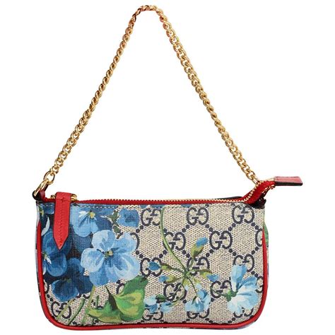 Gucci Blue GG Supreme Monogram Blooms Print Mini Chain Bag 